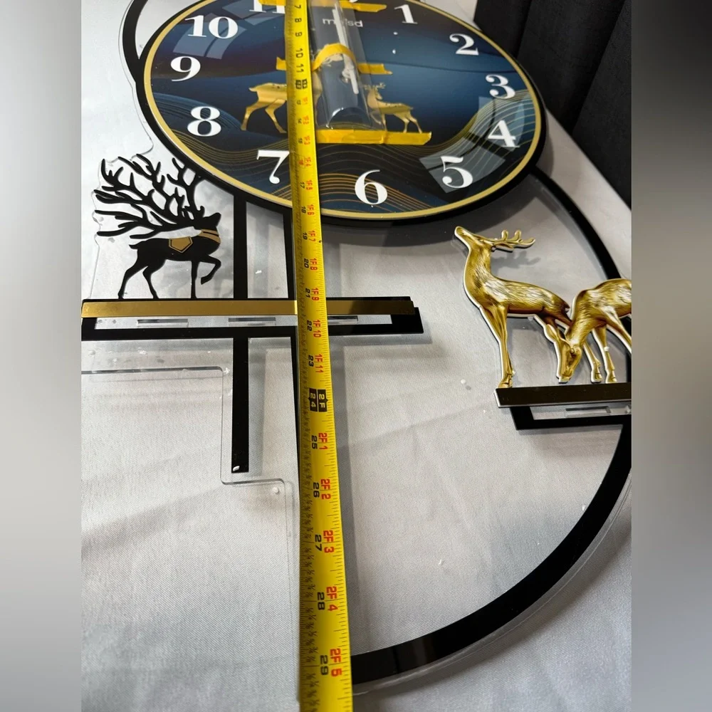 Gold & Blue Pendulums Wall Clock W/Rustic Deer Accents 29 in x 15 in- NIB